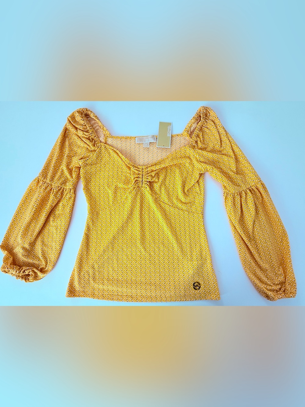 Michael Kors Yellow Smocked puff sleeve top XS NWT